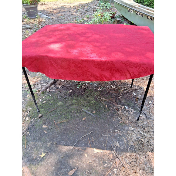 Deep Red Floral Round Table Cloth. 56ins by 56ins - Picture 1 of 6